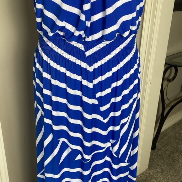 Chico’s Blue and White Aquamarine Days Striped Sleeveless Long Maxi Dress size M - Picture 4 of 10